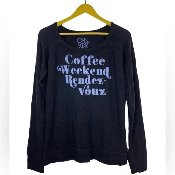 Chaser Sweatshirt Soft Pullover Medium Black Blue Coffee Lover Loungewear NWT - Picture 2 of 10